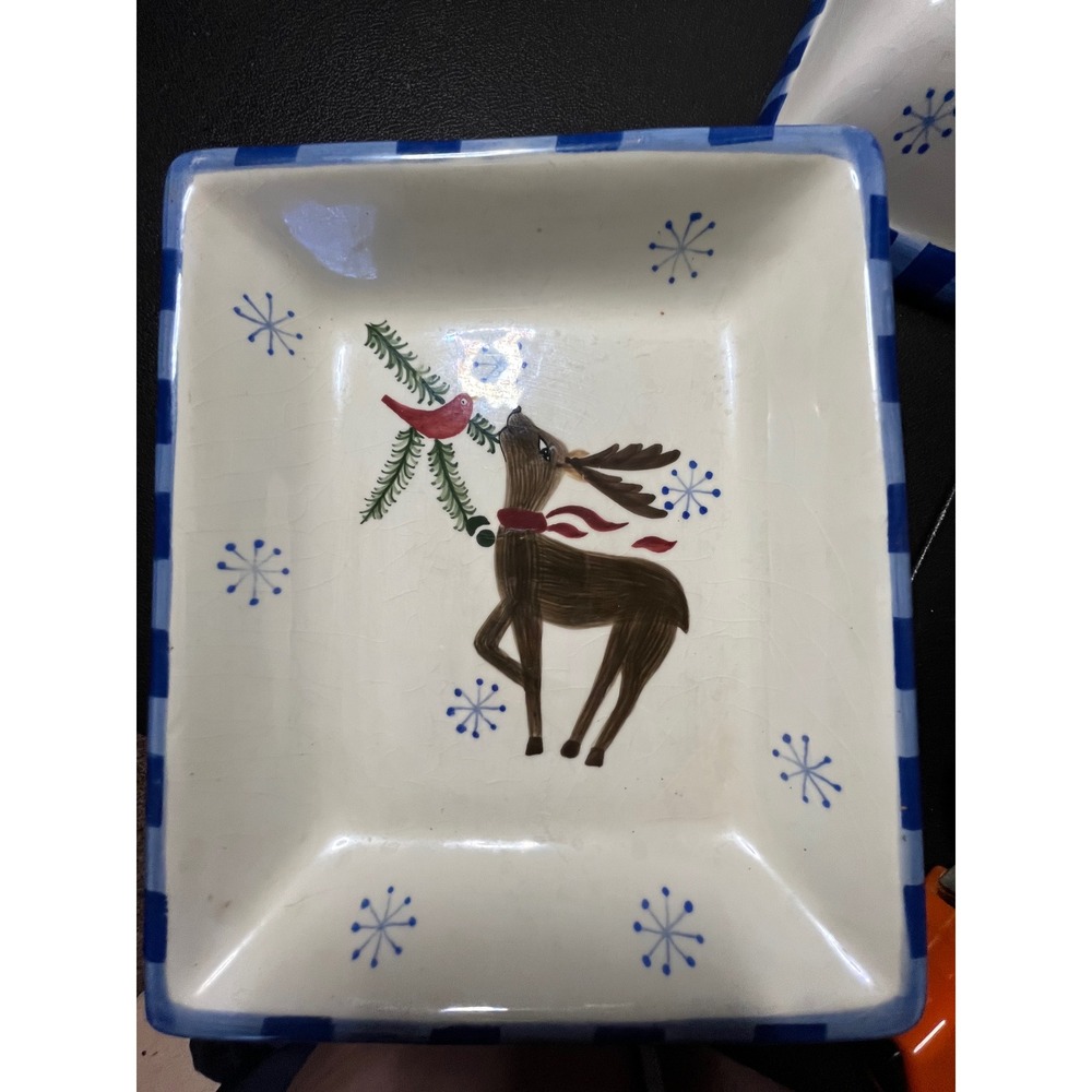 Royal Seasons Stoneware Reindeer Snowflake Christmas Serving Dish Bowl Set 2pc - Picture 8 of 9